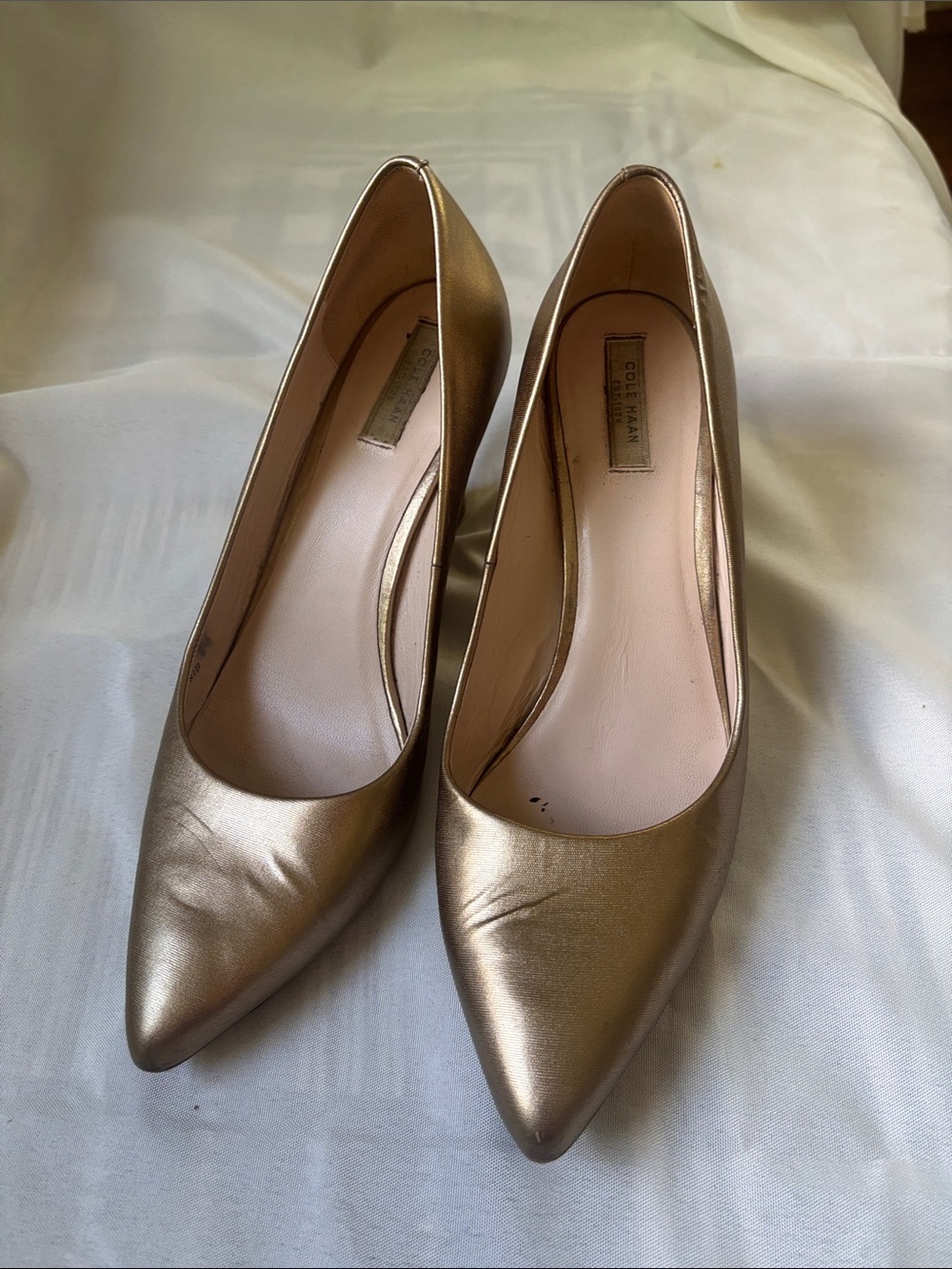 Cole Haan Metallic Gold Pointed-Toe Leather Pumps